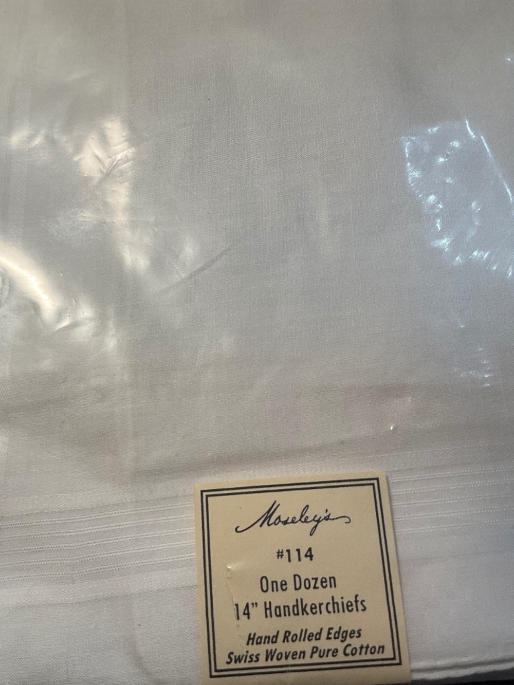 VIntage RARE 12 Moseley’s Hankerchiefs Hand Rolled Edges Swiss Woven Pure Cotton